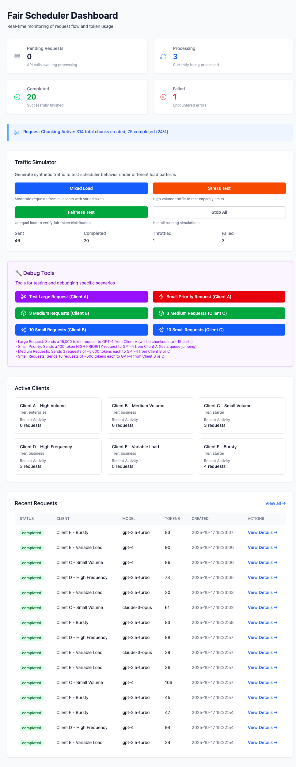 Fair scheduler project interface in light mode